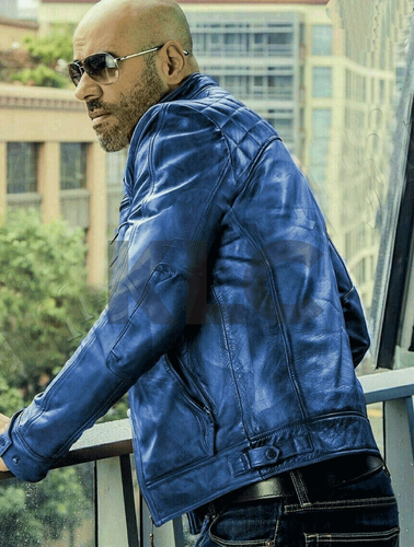 Biker Men's Blue Leather Jacket Stylish 