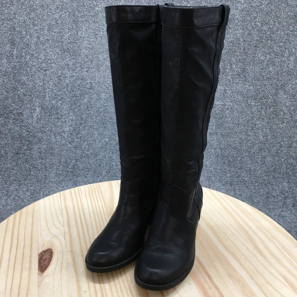 Dolce Vita Boots Womens 6 Tall Riding Black Faux Leather Block Heels Zipper - Image 3 of 4