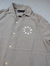 AllSaints Tierra SS Shirt Mens Medium Beige Logo London Relaxed Fit Short Sleeve