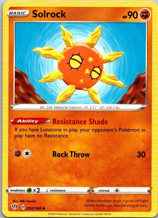 Solrock 092/189 Darkness Ablaze Uncommon NM Pokemon TCG