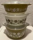 VTG PYREX CRAZY DAISY SPRING BLOSSOM SET: 479, 472, 473+LIDS 1 Pt, 1.5 Pts, 1 Qt
