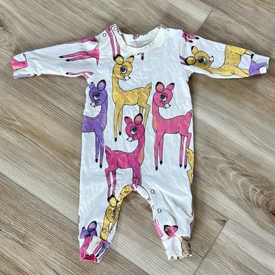 Mini Rodini Organic Baby Romper Deer Print 56/62 Long Sleeve One Piece Colorful