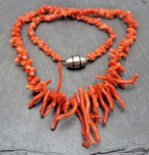 alte Koralle Kette rot Collier Astkoralle 52cm silberfarbener Magnet Verschluß