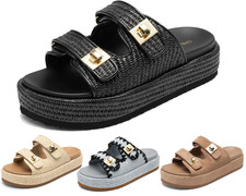 Women Open Toe Raffia Espadrilles Sandals Summer Platform Beach Sandals