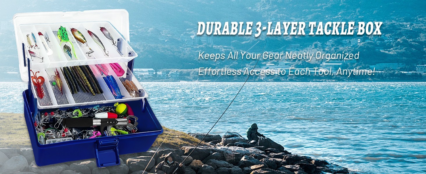 448-Pcs Fishing Lures Kit - 3-Layer Tackle Box Set with Hooks, Weights, Pliers & - Image 8