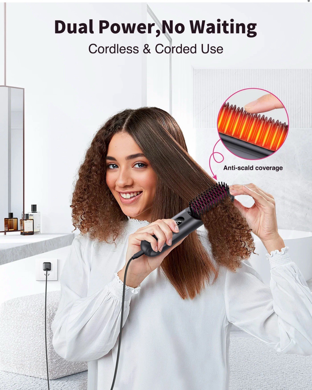Bopcal Portable Cordless Hair Straightener Brush for Travel