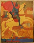 Ukrainian Soviet USSR oil Painting avant-garde symbolism horseman knight sword