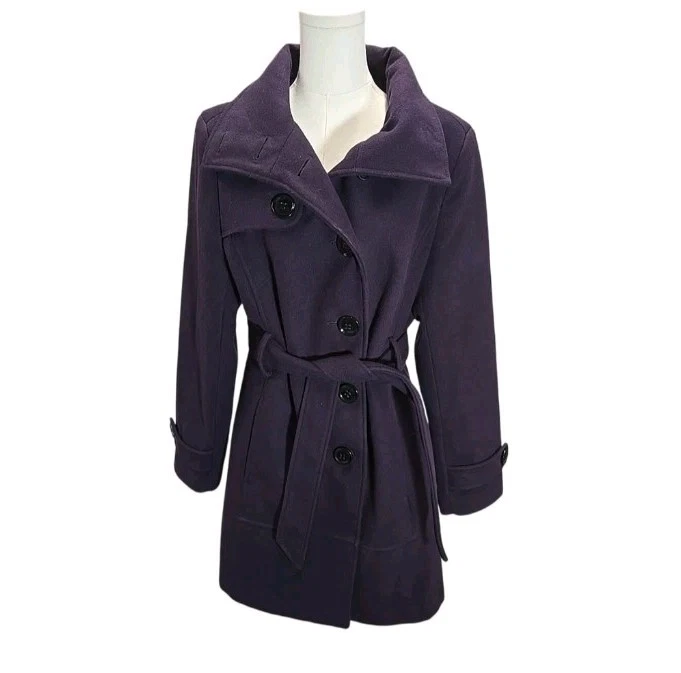 Abrigo Worthington Mujer Ciruela Profunda Trench Pea Talla L Clásico atemporal Sofisticado Foto 3 de 4