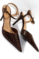 ELSA Women's Ankle Strap Pump Heels - Brown Croc