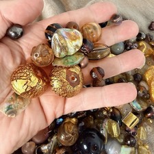 Glass beads lot jewelry making mix variety bead supplies Browns Golds
