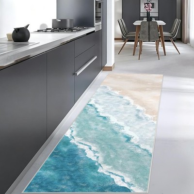 Beach Runner Rug 2x6ft Non Slip Washable Low~Pile Rubber Backing