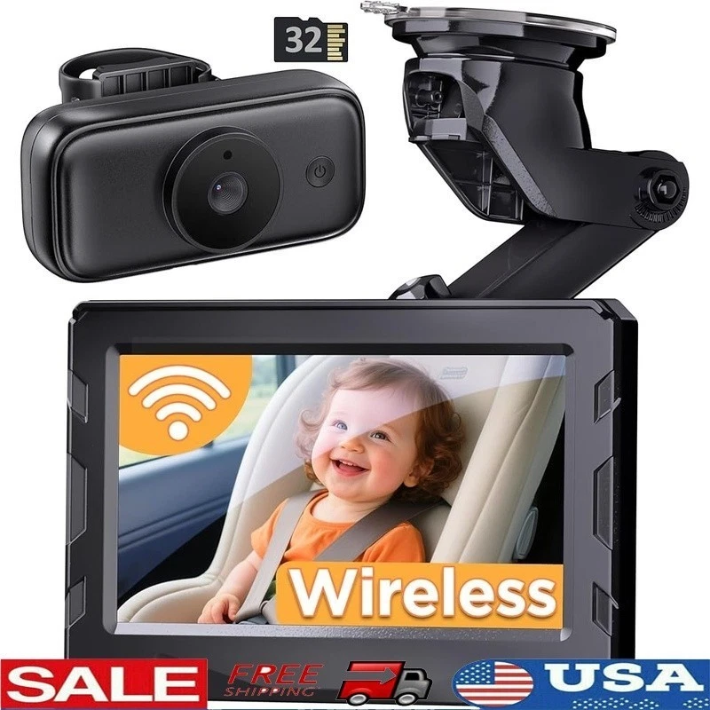 Wireless Baby Car Monitor 1080p HD Night Vision Suction Mount Baby Safety Camera