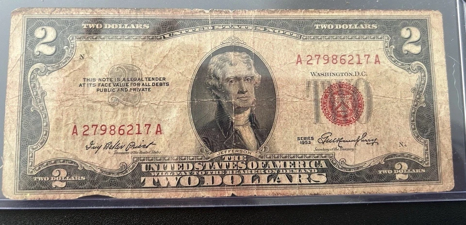 Rare 1953 $2 Bill Red Stamped A Series - Image 2 of 4