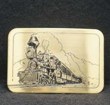 WC03138 NICE VINTAGE 1980s STEAM LOCOMOTIVE TRAIN ENGINE RAILROAD BELT BUCKLE