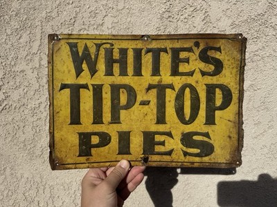 Whites Tip Top Pies Tin Litho Sign RARE 1920s Country Store Tin