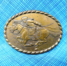 Western Pony Express Rider Commemorative Belt Buckle Vtg 80s Mervyns  .PCB363