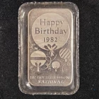 1982 Happy Birthday .999 1 oz Silver Art Bar Blank Back