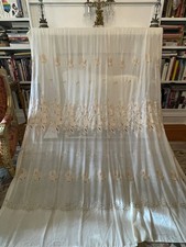 Spanish Embroidered Sheer Curtains Pair , 76  X 90  Each,  Floral Cutwork, Ivory