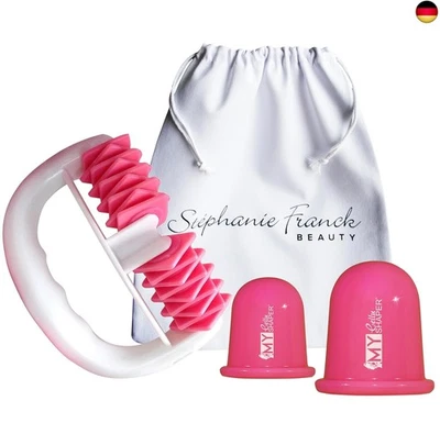 STEPHANIE FRANCK BEAUTY Cellulite Massage Premium ? Massageroller & 2 Schröpfgläser (5,5 & 7 c