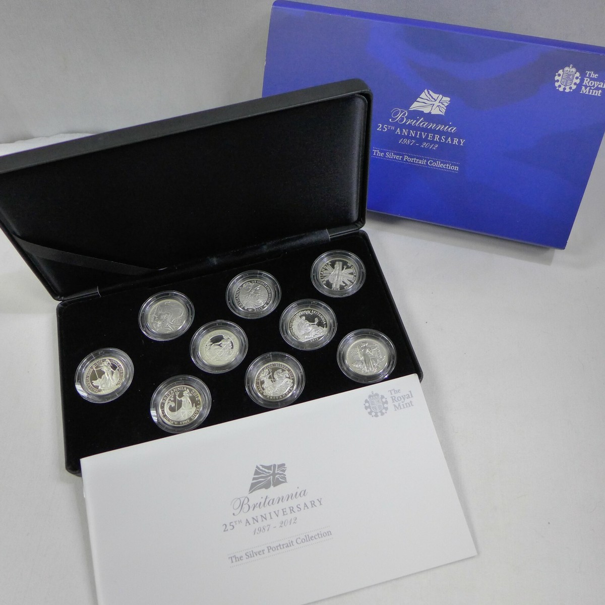 2012 BRITANNIA 25TH ANNIVERSARY 9 COINS SILVER PORTRAIT