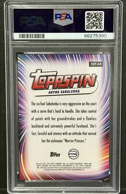 2024 Topps Chrome Tennis Aryna Sabalenka Toppspin Case Hit SSP PSA
