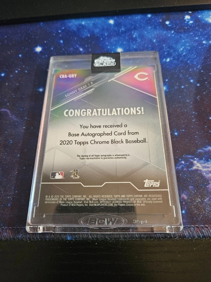 Sonny Gray 2020 Topps negro cromo automático en tarjeta Twins Reds Cardi CBA-GRY cubierta Foto 2 de 2