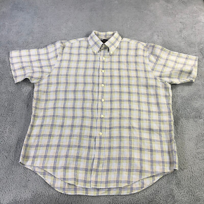 Brooks Brothers Shirt Mens Extra Large Button Up Irish Linen Blue Green White