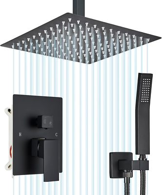 #ad Matte Black Rain Shower Set with 10quot; High Pressure Head amp; Handheld Spray $124.99
