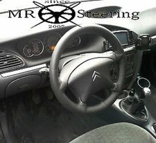Für Citroen C5 MK1 01-07 Real Schwarz Italienische Leder Lenkrad Abdeckung Neu