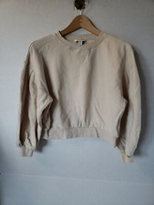 TOPSHOP WOMEN'S PUFF SLEEVE CREW NECK SWEATSHIRT TAN SMALL S