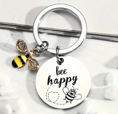 Bee Happy & Bumble Bee Metall Schlüsselanhänger Schlüsselring Tasche Zubehör Handtasche Schlüssel Kinder