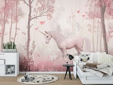Fotomurale camera dei bambini unicorno rosa foresta bambini TESSUTO NON TESSUTO CARTA DA PARATI XXL + COLLA 223