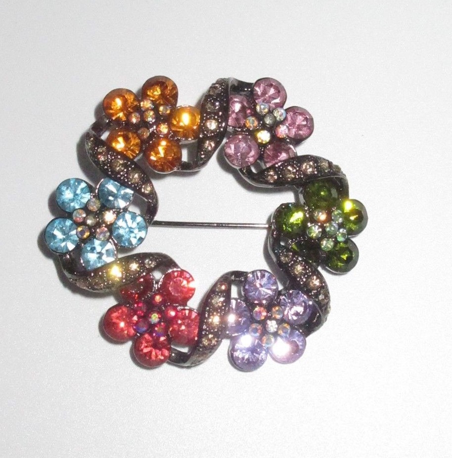 Statement Pin Brooch Floral Multi-Color Sparkling Rhinestone