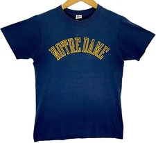 Vintage 80s Notre Dame Football Navy Blue T Shirt Medium Classic Sun Faded Tee