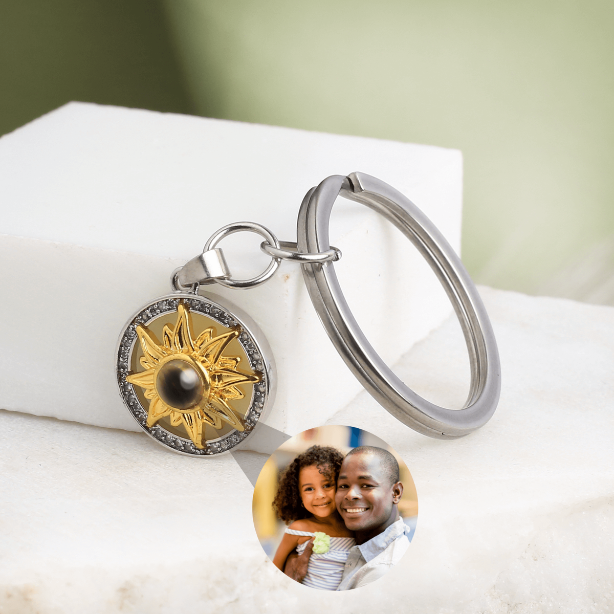 Personalized Sunflower Projection Keychain • Photo Keyring Gift