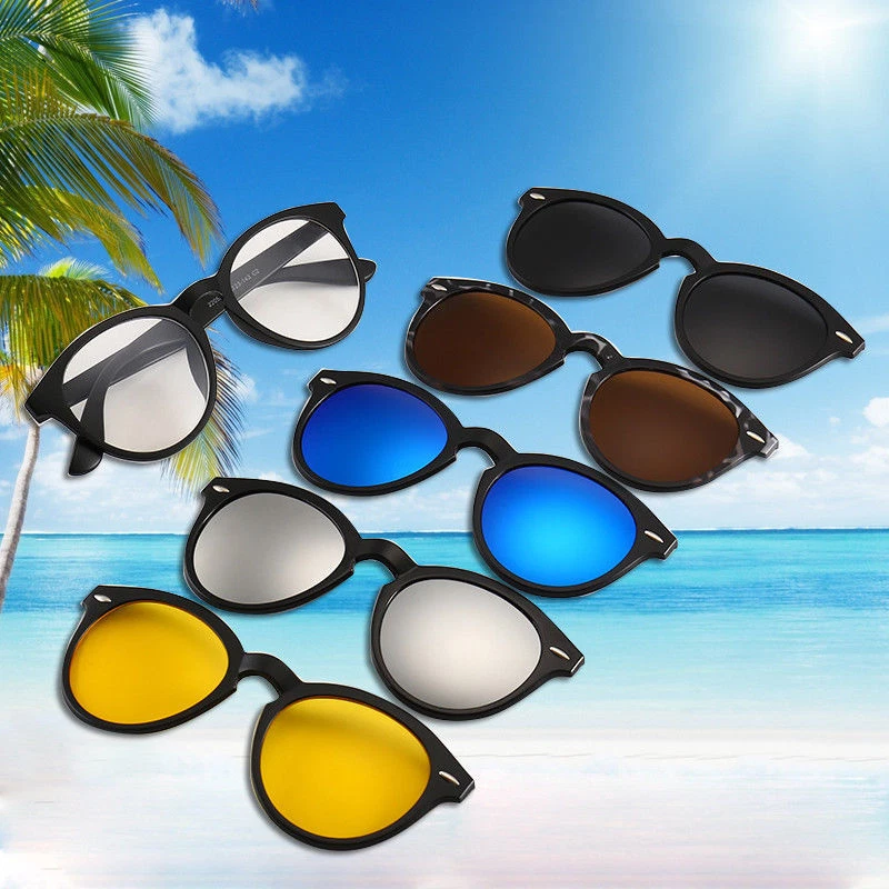 5 in 1 Magnetic Lens Clip On Sunglasses Polarized Swappable Retro