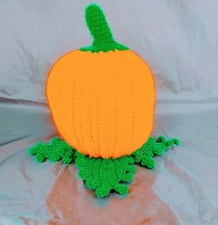 Crochet Pumpkin Orange Handmade Fall Farmhouse Halloween 9'x9'