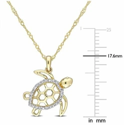 2Ct Round Simulated Diamond Sea Turtle Pendant Necklace 14k Yellow
