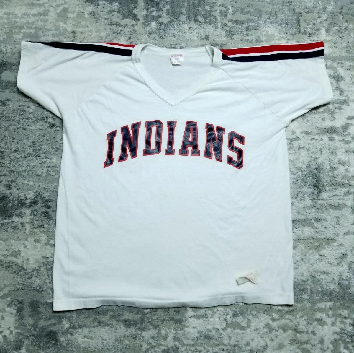 Vtg 80s Cleveland Indians JERSEY Distressed Single Stitch T Shirt Baseball  Sz L