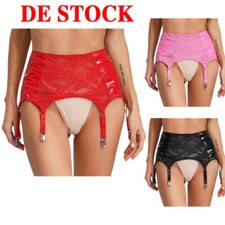 DE Damen Wetlook Lackleder Strumpfg&uuml;rtel Minirock Strapshalter Dessous Clubwear