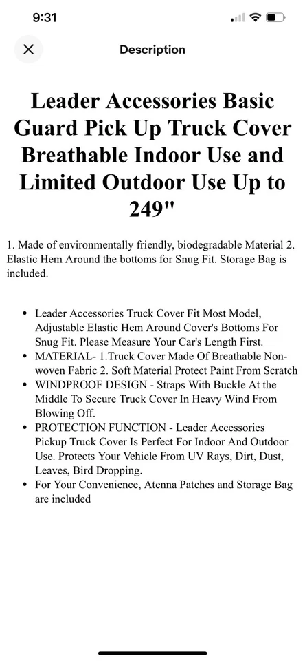 Leader Accesorios Protector Básico Pick Up Camioneta Cubierta Transpirable Uso Interior y Exterior Foto 3 de 4