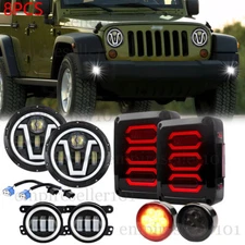 Combo 8pc for Jeep JK JKU 07-18 7" Halo Led Headlight Tail Fog Turn Signal Light