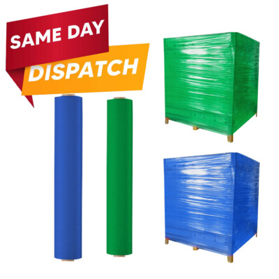 Palettenfolie Stretch Schrumpf Wickelrolle blau & grün 400 mm x 250m 20mu