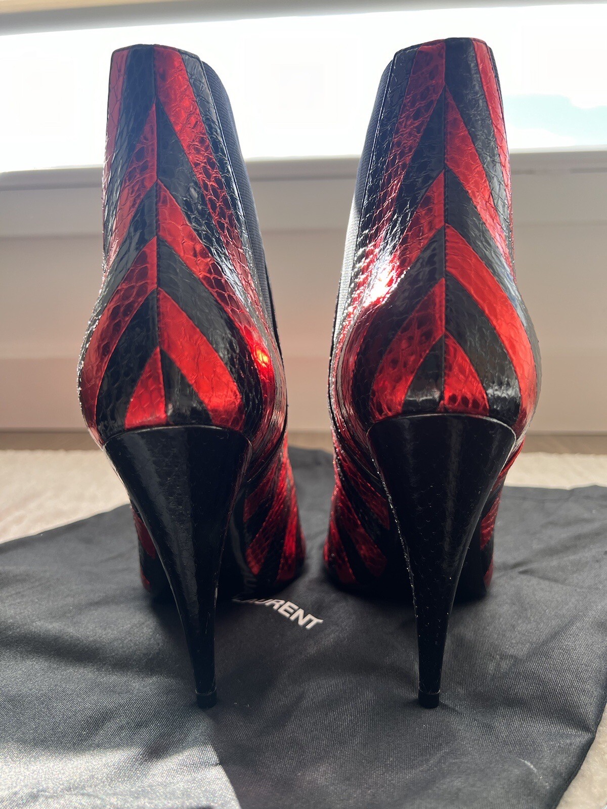 STIVALETTI AUTENTICI YSL SAINT LAURENT ROSSI METALLIZZATI NERI E NUOVI CON ETICHETTE TAGLIA 37 7