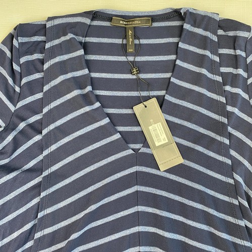 *NEW* BCBG Max Azria TRISHNA Asymmetrical BLUE STRIPED Blouse! Long Sleeve XXS - 第 5/15 張圖片