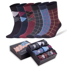 Men  s Bamboo Crew Socks Breathable Moisture Wicking Thin Dress Socks 6-Pack