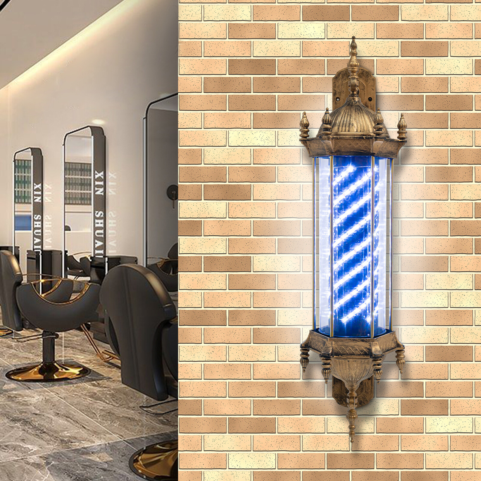 LED Barber Shop Pole Light White Light Rotating Hair Salon Sign Lamp 220V