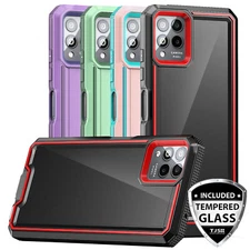 For T-Mobile Revvl 6X/Pro 5G Phone Case PC+TPU Shockproof Cover +Tempered Glass