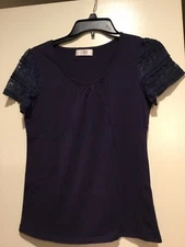Michel Klein Paris Navy Blue With Lace Sleeves Medium