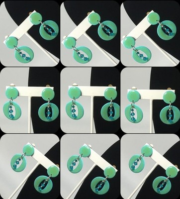 VTG MAM Designs Teal Crystal Dangle Clip-On Earrings 2''